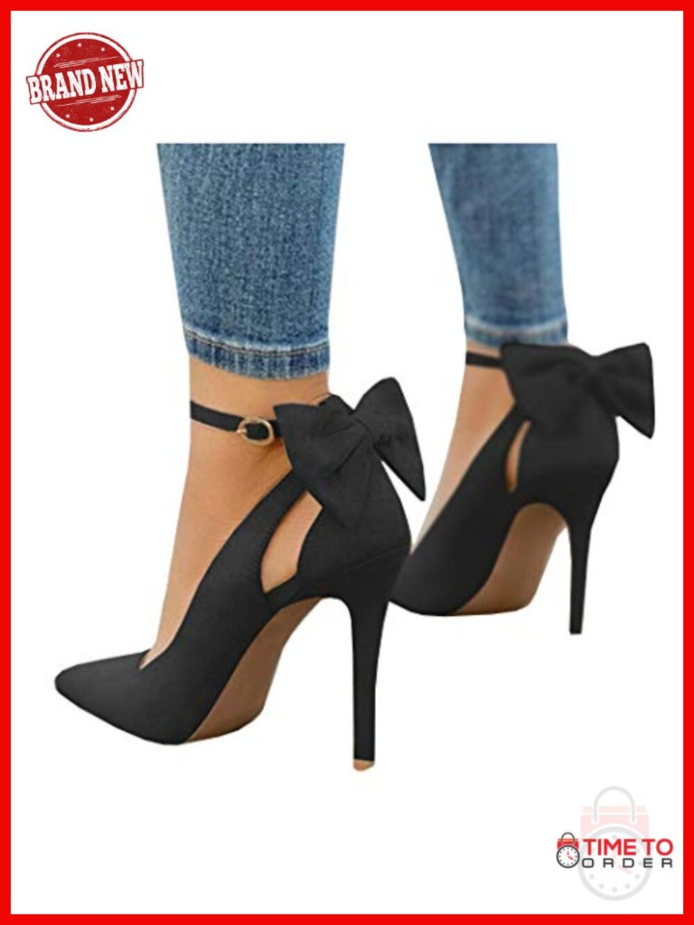 Women's Pointed Toe High Heels Ankle Strap D'Orsay Pumps with Bow